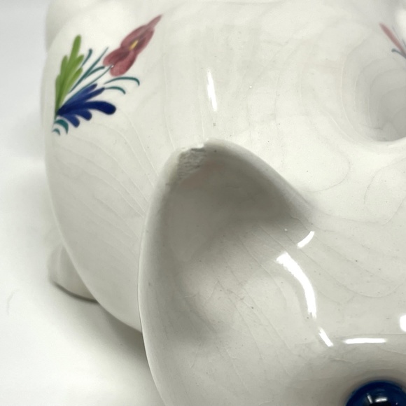 ELPA Alcobaca Ceramic Cat with Glass Blue Glass Eyes Made in Portugal Flowers - Picture 9 of 9